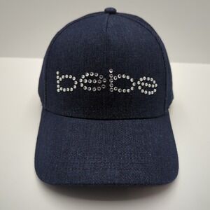 Bebe Dark Wash Denim Baseball Cap Rhinestone Logo Adjustable Hat Blue Bling NWT